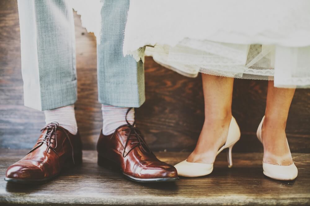 a couple is wearing shoes