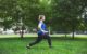 a women with hip osteoarthritis enjoys yoga in a park