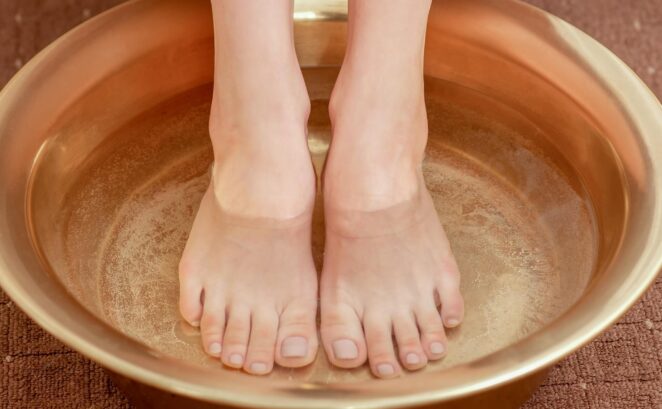 a woman having footbath.